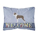 Caroline's Treasures BB5548PW1216 Boston Terrier Welcome Canvas Fabric Decorative Pillow, 12H x16W, screenshot. Pillows directory of Bedding.