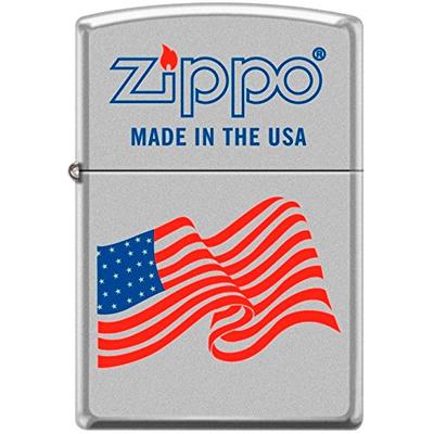 Zippo USA Flag Zippo Logo WindProof Lighter Satin Chrome *RARE*