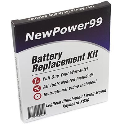 Battery Replacement Kit for Logitech Illuminated Living-Room Keyboard K830 with Installation Video,