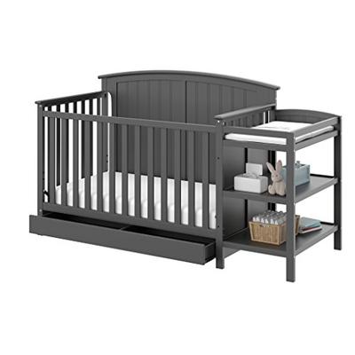 Storkcraft Steveston 4-IN-1 Convertible Crib and Changer with Drawer, Gray Easily Converts to Toddle