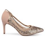 Brinley Co. Womens Kori Faux Suede Mesh Glitter Almond Toe Heels Rose Gold, 11 Regular US screenshot. Shoes directory of Clothing & Accessories.
