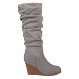 Brinley Co. Womens Regular and Wide Calf Slouchy Faux Suede Mid-Calf Wedge Boots Grey, 11 Regular US screenshot. Shoes directory of Clothing & Accessories.