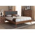 Baxton Studio Ines Mid-Century Modern Dark Grey Fabric Walnut Brown Finished Wood Queen Size Platform Bed - Ines-Dark Grey/Ash Walnut-Queen