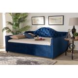 Baxton Studio Perry Modern Royal Blue Velvet Fabric & Button Tufted Queen Size Daybed - CF8940-Navy Blue-Daybed-Q