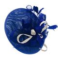 Caprilite Royal Blue and Cream Ivory Sinamay Big Disc Saucer Fascinator Hat for Women Weddings Headband