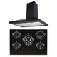 SIA 70cm Black 5 Burner Gas On Glass Hob & Chimney Kitchen Extractor Cooker Hood