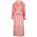 Slenderella Ladies Dusky Pink 52"/132cm 300GSM Soft Thick Velvet Fleece, Faux Fur Collar and Cuffs Belt Up House Coat Dressing Gown XL UK 20/22