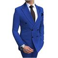 Men's 2 PC Royal Blue Double Breasted Wedding Suits Slim Fit Notch Lapel Groom Tuxedos Prom Party Suits Royal Blue 38 Chest / 32 Waist
