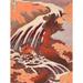 ArtVerse Japanese Waterfall Wood Block Print Removable Wall Decal Vinyl in Orange/Red/Brown | 24" H x 18" W | Wayfair HOK031A1824A