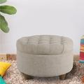 Lark Manor™ Aldolphus 25" Wide Tufted Round Storage Ottoman, Wood in Brown | 15 H x 25 W x 25 D in | Wayfair 9FE959720BE549B1835E43BF959B5496