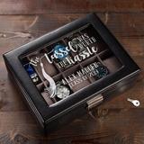 Winston Porter Worth the Hassle Personalized Watch Box Leather/Velvet in Black | 3 H x 9.5 W x 7.5 D in | Wayfair 2941C234ACB44357B838BE99F301301D