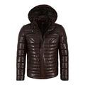 Smart Range Men's Puffer Hooded Lambskin Leather Jacket Brown Real Napa Fully Quilted 2006 (L for Chest 42")