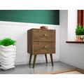 Manhattan Comfort 204AMC9 - Liberty Mid Century Modern Nightstand 2.0 w/ 2 Full Extension Drawers in Rustic Brown