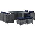 Summon 9 Piece Outdoor Patio Sunbrella® Dining Set in Canvas Navy - East End Imports EEI-1947-GRY-NAV-SET