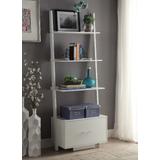 American Heritage Ladder Bookcase /w File Drawer in White Finish - Convenience Concepts 8043491W