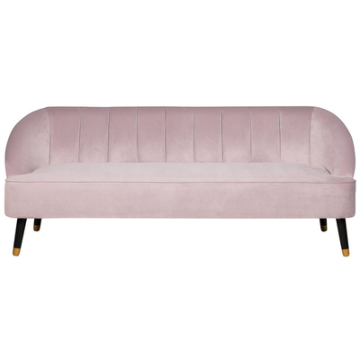 3-Sitzer Sofa Rosa Samtstoff mit Steppung Armlehnen Schwarzen Hohen Holzfüßen Dickes Polster Modern Glamourös Wohnzimmer