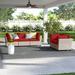 Lark Manor™ Anupras 5 Piece Outdoor Sectional Conversation Set w/ Loveseat & Sofa in Gray/Red | 25 H x 116 W x 94.5 D in | Wayfair