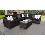 kathy ireland Homes & Gardens River Brook 7 Piece Outdoor Wicker Patio Furniture Set 07b in Onyx - TK Classics River-07B-Black