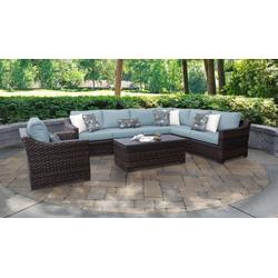 kathy ireland Homes & Gardens River Brook 8 Piece Outdoor Wicker Patio Furniture Set 08d in Tranquil - TK Classics River-08D-Spa