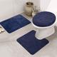 SHANNA Bath Mats Set 3 Pieces, Non-Slip Solid Color Absorbent Bathroom Rug Set Bath Mat + Pedestal Mat + Toilet Seat Cover Mat Removable Machine Washable Soft Warm (Navy)