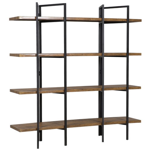 Bücherregal Dunkler Holzfarbton MDF Platte Metall 165 x 160 x 36 cm Modern Trendy Optik 4 Fächer Viel Stauraum Wohnzimmer