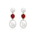 Carissima Gold 9ct Yellow Gold Ruby and Double Pearl Stem Drop Earrings