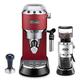 De'Longhi Dedica EC 685.R Espresso Siebträgermaschine | 15 bar | Professionelle Milchschaum Düse | Rot + Elektrische Kaffeemühle, silber + Kaffee-Tamper aus Edelstahl mit Holzgriff