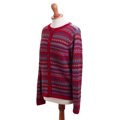 Andean Appeal,'Striped 100% Alpaca Cardigan Crafte...