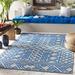 Blue/Brown 94 x 0.23 in Area Rug - World Menagerie Crowley Geometric Global-Inspired Dark Blue/Taupe Indoor/Outdoor Area Rug | Wayfair