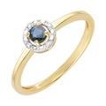 Ivy Gems 9ct Yellow Gold Round Cut Midnight Blue Sapphire & Diamond Solitaire Halo Ring - Size M