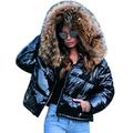 Aox Women Winter Faux Fur Hood Down Coat Lady Thicken Puffer Slim Zipper Jacket Parka (12, Short Style 2021)