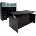 Adjustable Height Bow Front U-Shaped Desk w/Hutch in Black