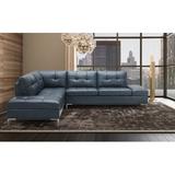 Blue/Brown Reclining Sectional - Orren Ellis Mercier 111" Wide Genuine Leather Sofa & Chaise Genuine Leather | 33 H x 111 W x 90 D in | Wayfair