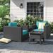 Sol 72 Outdoor™ Convene 3 Piece Set Outdoor Patio w/ Fire Pit Synthetic Wicker/All - Weather Wicker/Wicker/Rattan in Blue | Wayfair