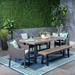 Williston Forge Lovisa 6 Piece Outdoor Dining Set w/ Cushions Wood/Wicker/Rattan in Brown/White | 29.75 H x 70.75 W x 35.5 D in | Wayfair