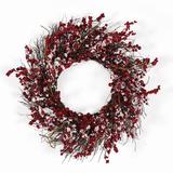 The Holiday Aisle® Snowy Ilex Berry 24" Greenery Wreath in Red | 24 H x 24 W x 4 D in | Wayfair 98DE33AF7A3F43F78023BC2589F6F0EA
