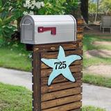 Designocracy Starfish House Door Mailbox 1-Line Wall Address Plaque Wood in Blue/Brown | 15 H x 18 W x 0.7 D in | Wayfair MA98531-18