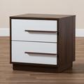 Baxton Studio Mette Mid-Century Modern Two-Tone White & Walnut Finished 2-Drawer Wood Nightstand - LV3ST3240WI-Columbia/White-NS