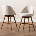 Baxton Studio Carra Mid-Century Modern Light Beige Fabric Walnut-Finished Wood Swivel Counter Stool (Set of 2) - BBT5355C-Light Beige/Walnut-CS