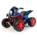 INJUSA - The Beast Spiderman Battery Quad 12V Blue for Children over 2 Years with Reverse Gear Rubber Bands on Rear Wheels and Pedal Accelerator