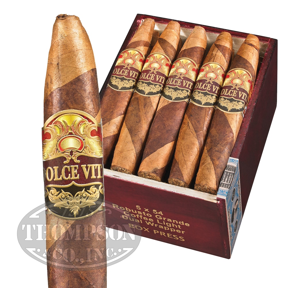Dolce Vita Cafe Edition Boxed Press Dual Wrapper Robusto Grande Coffee Light Barber Pole - BOX (20)