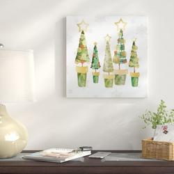 The Holiday Aisle® 'Golden Christams Trees' Print on Canvas in Green | 16 H x 16 W x 1.5 D in | Wayfair THLY2610 44374503