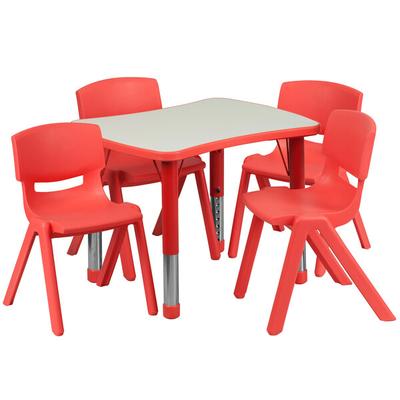 Flash Furniture YU-YCY-098-0034-RECT-TBL-RED-GG 21 7/8" x 26 5/8" Red Plastic Rectangular Adjustable Height Activity Table with Four Chairs