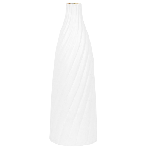 Dekovase Weiß 18 x 54 cm Terrakotta mit stilvollen Linien Pflegeleicht Wohnartikel Kegelförmig Modern