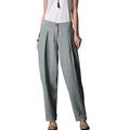 FTCayanz Women's Linen Trousers Elastic Waist Long Tapered Harem Pants Light Blue Large