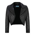 Women Cropped Jacket Open Shrug Bolero Evening Blouse Coat Lambskin Leather 5650 (12) Black