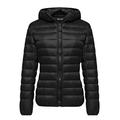 Wantdo Women's Down Jackets Packable Lightweight Hooded Puffer Coat Windproof Mountain Insulated Jacket Hooded Slim Fit Short Outerwear Jacket Black XXL