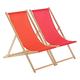 Harbour Housewares 2 Piece Red & Pink Wooden Deck Chair Traditional FSC Wood Folding Adjustable Garden/Beach Sun Lounger Recliner