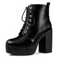 Allegra K Women's Platform Chunky High Heel Lace Up Combat Boots Black 8 UK/Label Size 10 US