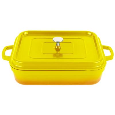 GET Heiss 5 Qt. Yellow Enamel Coated Cast Aluminum Roasting Pan with Lid - 12 7/8" x 10 7/8" x 2 3/4" CA-010-Y/BK/CC